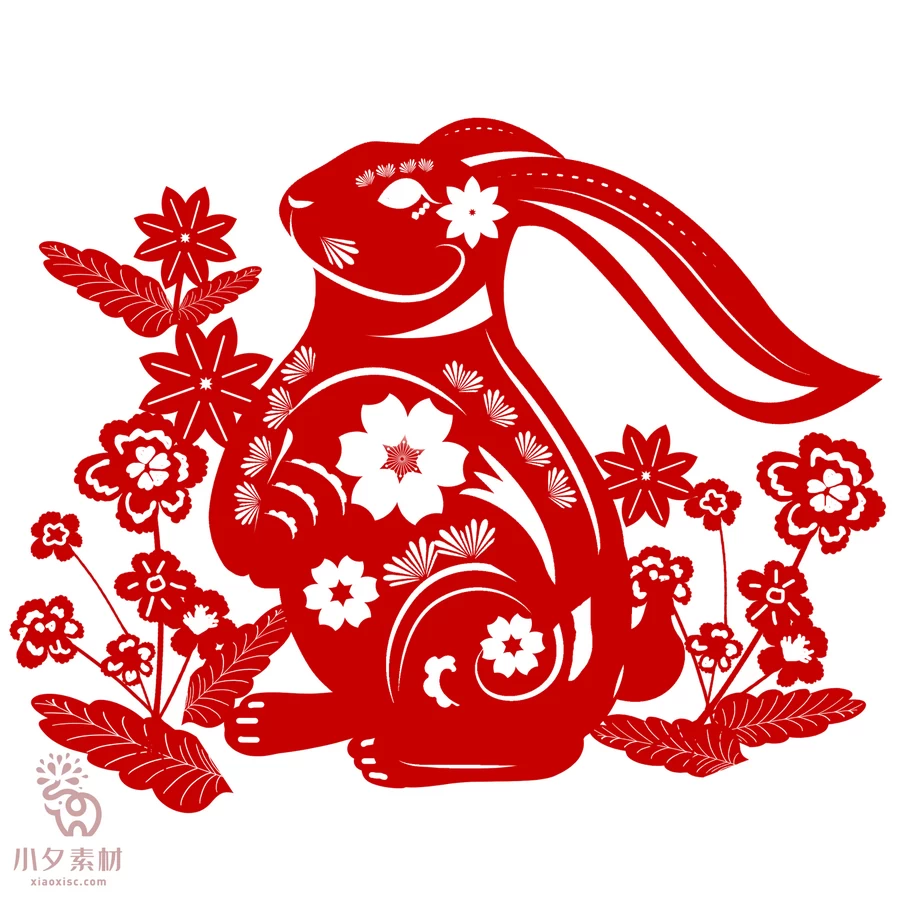 2023年兔年新年春节金箔剪纸雕刻元素图案图形png免扣PSD设计素材【017】